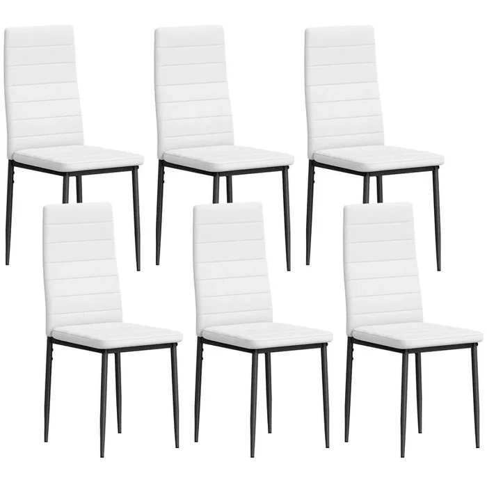 HOMCOM Pack de 6 Sillas de Comedor Modernas, Sillas de Cocina Tapizadas en Lino Sintético con Respaldo Alto y Patas de Metal, para Salón, Blanco
