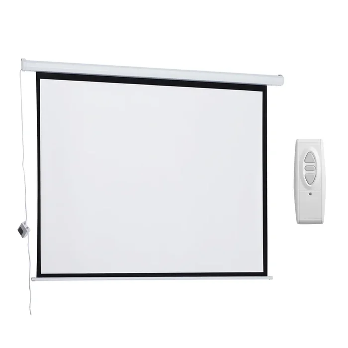 HOMCOM Pantalla del Proyector Eléctrica Portátil Universal 84 Pulgadas Pantalla para Proyección Motorizada 4:3 con Control Remoto Cine en Casa Presentaciones Colgada de Pared