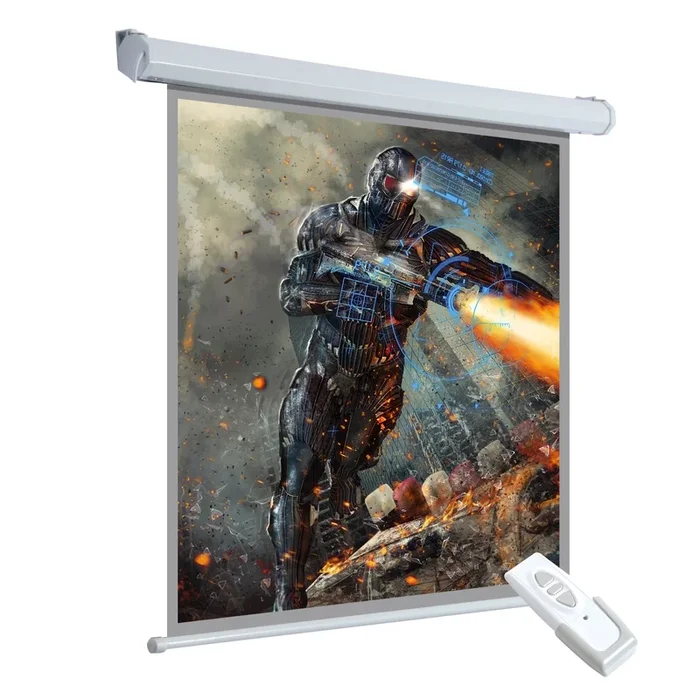 HOMCOM Pantalla Proyector Eléctrica Portátil Universal 100 Pulgadas Pantalla para Proyección Motorizada 4:3 con Control Remoto Cine en Casa Presentaciones Colgada de Pared