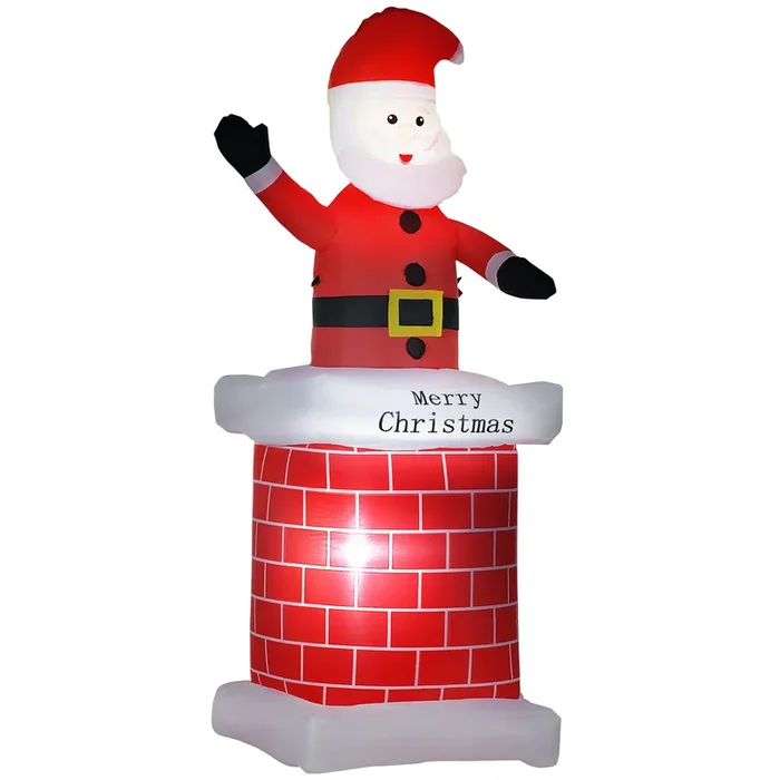 HOMCOM Papá Noel Hinchable con Chimenea Navidad Hinchable con 2 Luces LED e Inflador Eléctrico Decoración Navideña para Exteriores Interiores 80x70x210 cm Multicolor