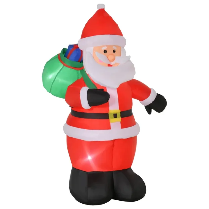 HOMCOM Papá Noel Inflable con Saco de Regalos con Luces LED e Inflador Eléctrico Decoración Navideña para Exteriores Interiores 110x95x150 cm Multicolor