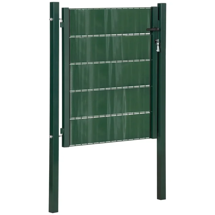 HOMCOM Puerta Verja de Jardín de Acero con Tela Opaca Cerradura Manija y 3 Llaves Puerta de Valla Cerca para Exterior Patio Terraza 97×150 cm Verde