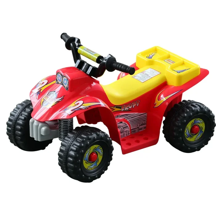 HOMCOM Quad Batería 6V Moto Eléctrica Infantil Niños +18 Meses Velocidad 2,5 Km/h Carga Máx. 20 Kg Sonido Luces y Cargador Incluido 66x43x43 cm Rojo y Amarillo
