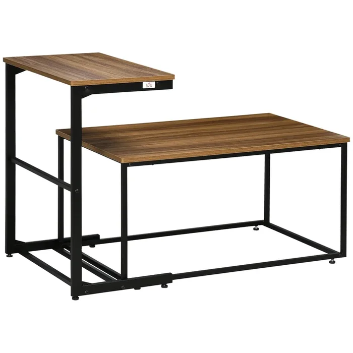 HOMCOM Set de 2 Mesas de Centro Mesas Nido Mesas Auxiliares con Marco de Acero para Salón Domitorio Estilo Industrial 55×33,5×65 cm y 80x50x40 cm Nogal