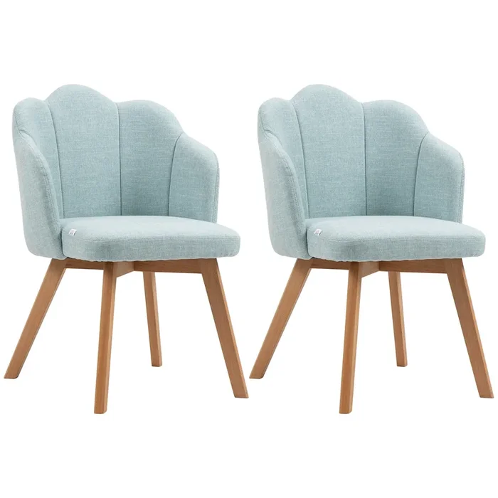 HOMCOM Sillas de Comedor en Forma de Flor Set de 2 Sillas de Cocina con Asiento y Respaldo Acolchado Estilo Moderno Carga 120 kg 58x60x82 cm Verde Azulado