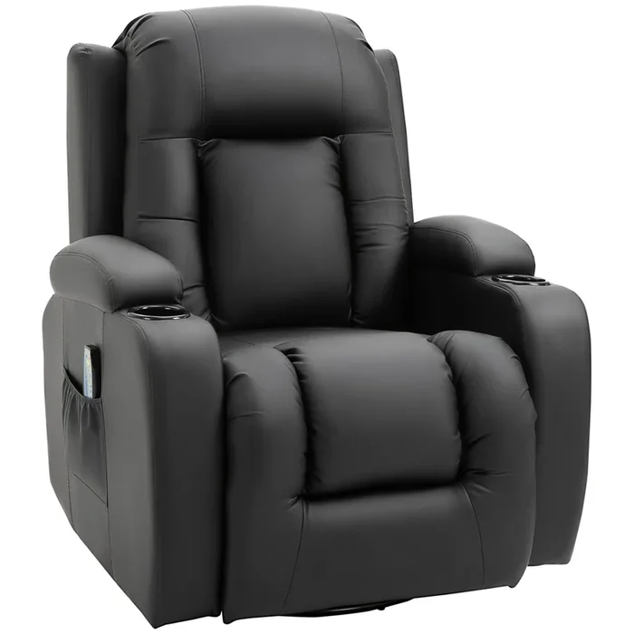 HOMCOM Sillón de Masaje Reclinable hasta 150° Silla para Relajación con 8 Puntos de Masaje Vibrante Función de Calefacción Lumbar Mando a Distancia 85x94x104 cm Negro