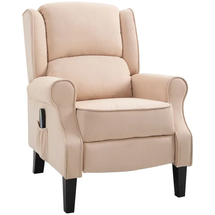 HOMCOM Sillón de Masaje Sillón Relax Reclinable con Mando a Distancia 2 Zonas de Masaje Bolsillo Lateral y Tapizado en Tejido de Ante 78x83x101 cm Crema