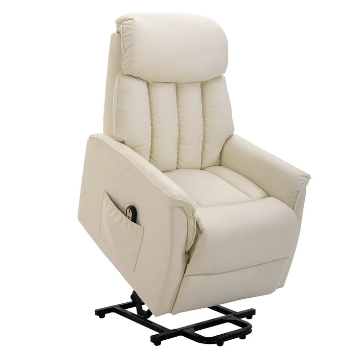HOMCOM Sillón Levanta Personas Sillón de Relax Elevador con Reposapiés Mando a Distancia Reclinación Eléctrica Bolsillo Lateral Carga 150 kg 80x94x104 cm Crema