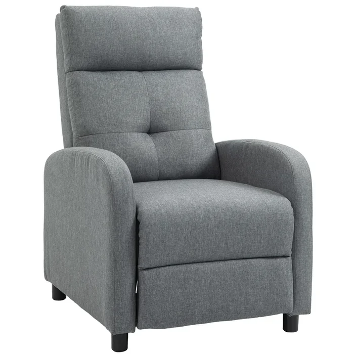 HOMCOM Sillón Relax Reclinable Manual, Sillón Relax de Lino con Apertura Push, Reposapiés, Respaldo Alto, Acolchado Grueso, Butaca Reclinable hasta 155º para Salón, Dormitorio, Oficina, Gris