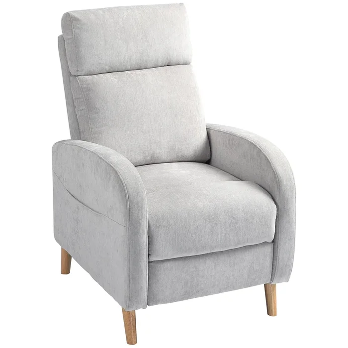 HOMCOM Sillón Relax Reclinable Manual Sillón Relax Tapizado en Lino Sintético con Reposapiés y Bolsillo Lateral Carga 135 kg Sillón Reclinable para Dormitorio Oficina Gris Claro