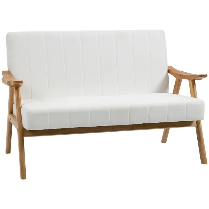 HOMCOM Sofá de 2 Plazas Moderno Sofá de Salón Decorativo Tapizado en Poliéster con Asiento Acolchado y Patas de Madera para Dormitorio Carga 200 kg 130x74x82 cm Crema