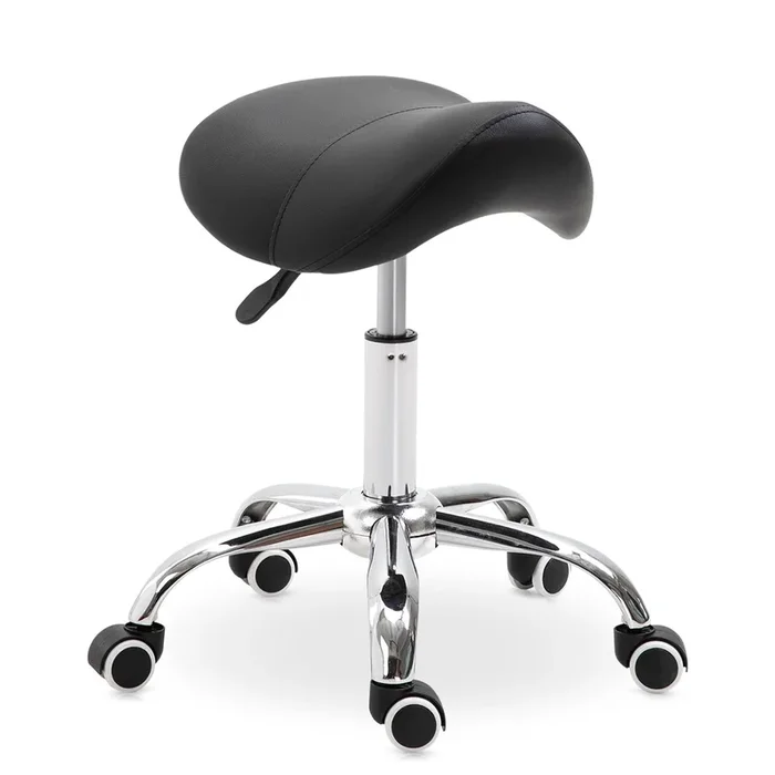 HOMCOM Taburete con Ruedas Taburete Giratorio Cosmético con Altura Ajustable Asiento Acolchado y Amplio Dentista Peluquería Carga 120 kg 52x53x49-61 cm Blanco y Negro