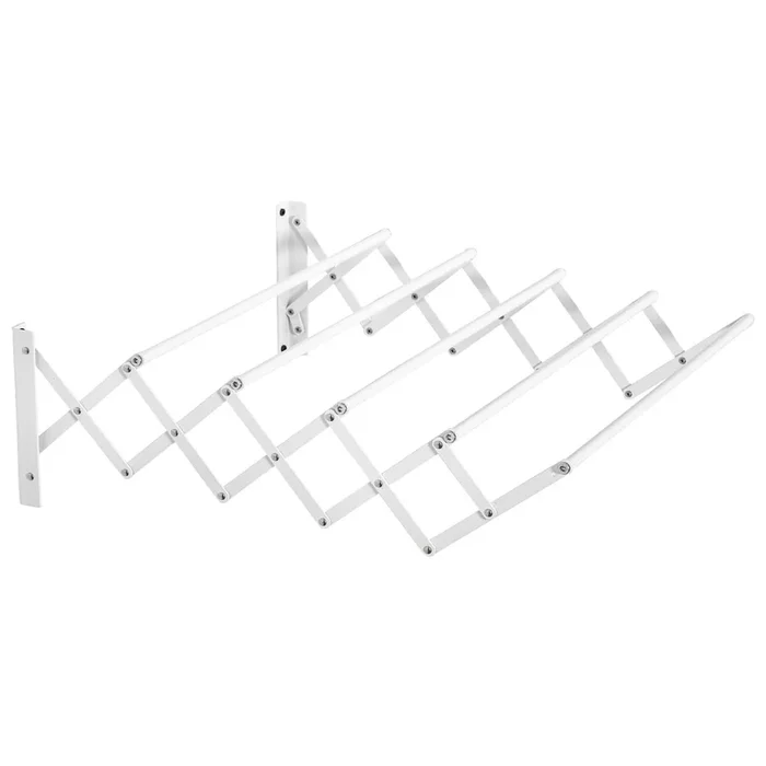 HOMCOM Tendedero de Pared Extensible de 63,5 cm Tendedero de Ropa de Metal con 5 Barras para Interior y Exterior Baño Balcón Carga 10 kg 63,5x60x20 cm Blanco