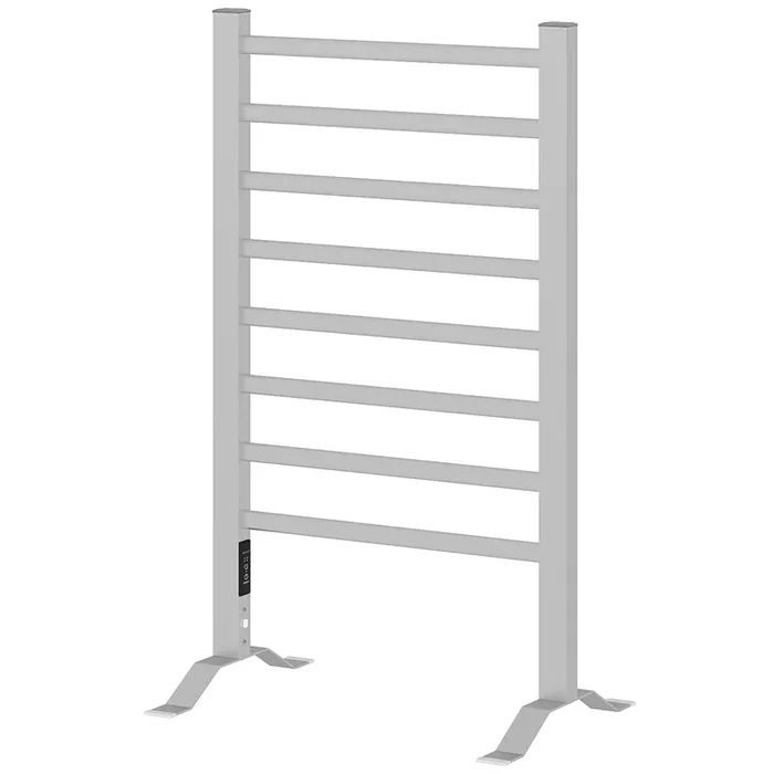 HOMCOM Toallero Eléctrico de Pared o Suelo 150 W Radiador Toallero Eléctrico de Aleación de Aluminio con Función de Temporizador y 8 Barras para Baño 53x35x90 cm Plata