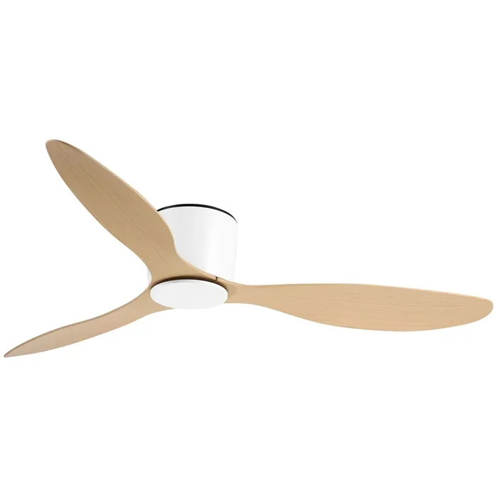 HOMCOM Ventilador de Techo sin Luz Motor DC Ø132×18 cm con Mando a Distancia 3 Aspas Reversibles 6 Velocidades y Temporizador Silencioso para Dormitorio Salón Comedor Blanco y Natural