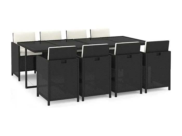 Hugo Set de comedor de jardín 9 pzas y cojines ratán sintético negro