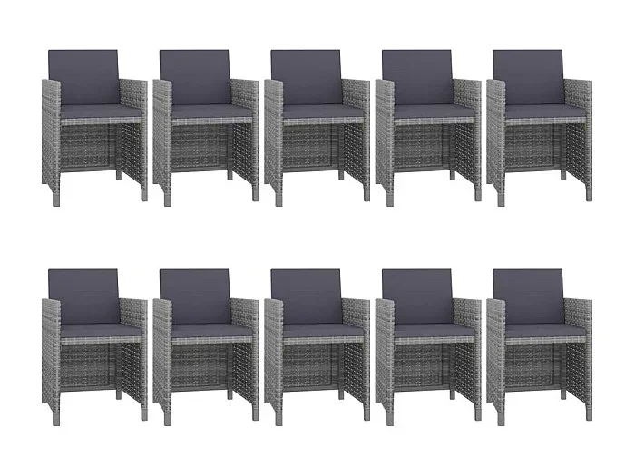 Ilran Set de comedor de jardín 11 pzas y cojines ratán sintético gris