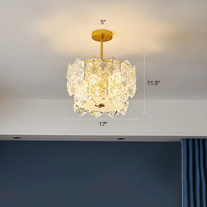 Iluminación de Araña Dorada Modernista Luz Pendiente Metálica con Sombra de Cristal para Hotel – 110 A 120 V Dorado 43,18 cm