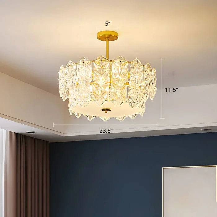 Iluminación de Araña Dorada Modernista Luz Pendiente Metálica con Sombra de Cristal para Hotel – 220 A 240 V Dorado 59,69 cm