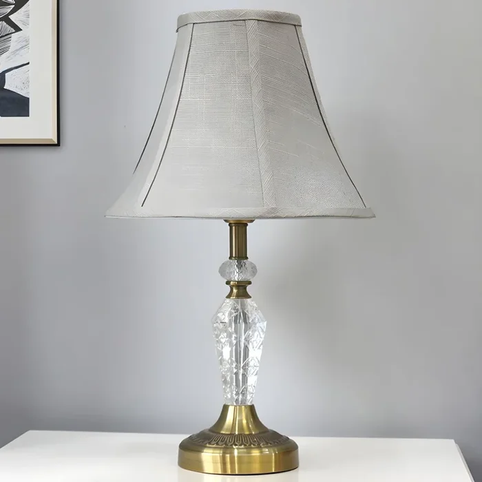Iluminación de Mesilla Moderna de Cristal en Gris Lámpara de Noche de Tela para Salón 1 Bombilla – 110 A 120 V Gris