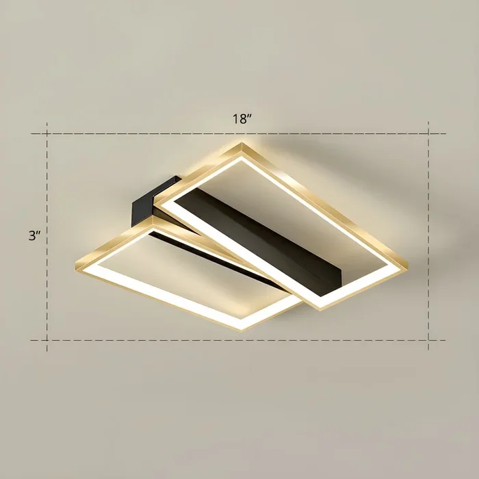 Iluminación de Techo Metálica Modernista LED Lámpara de Techo Empalme en Dorado para Dormitorio – 220 A 240 V Dorado Luz cálida Rectángulo
