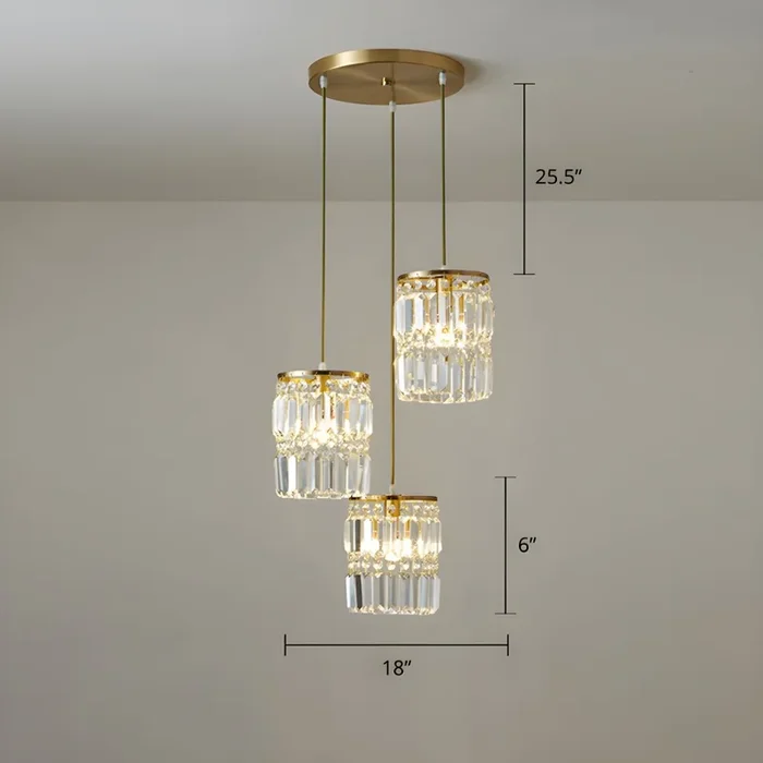 Iluminación Suspendida Dorada Contemporánea 3 Cabezas Lámpara Colgante de Cilindro de Cristal Claro – 220 A 240 V Dorado 45,72 cm
