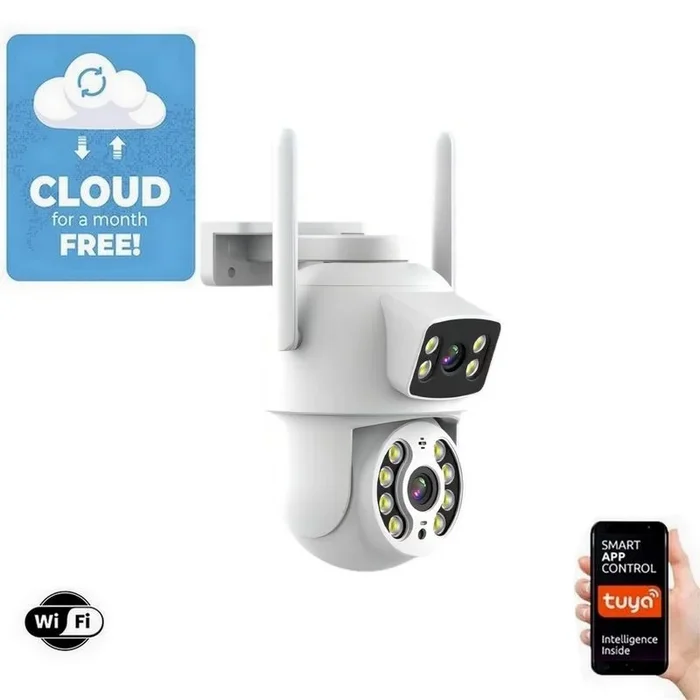 Immax NEO 07783L – Cámara exterior inteligente con sensor DOBLE 355° P/T 2x2MP IP65 Wi-Fi Tuya