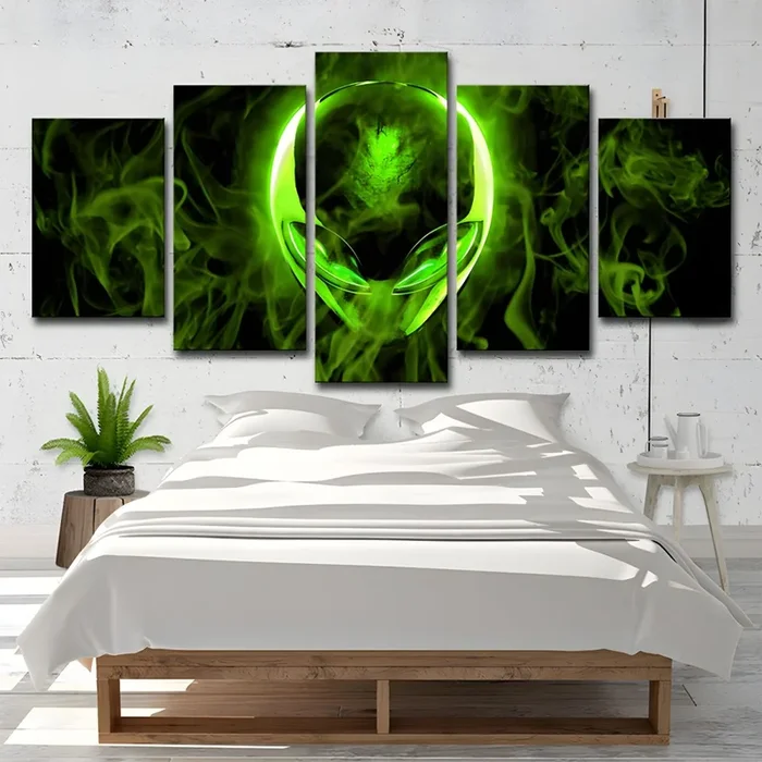 Impresión de arte alienígena de fantasía contemporánea en lienzo de varias piezas en verde para habitación de adolescentes – Verde Medio