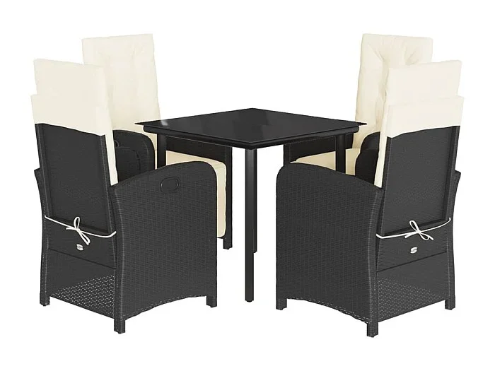 Issy-les-Moulineaux Set de muebles jardín 5 pzas con cojines ratán sintético negro