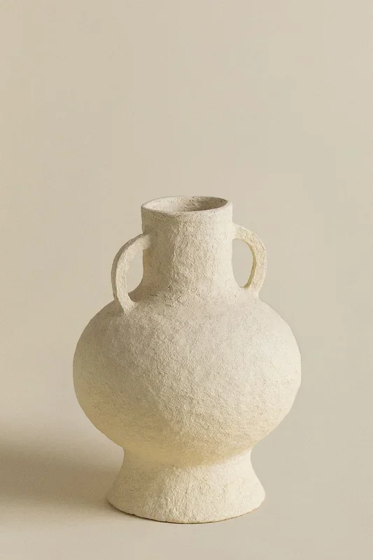 Jarrón Artesanal Decorativo en Papel Maché Cutler Beige Crema – SKLUM