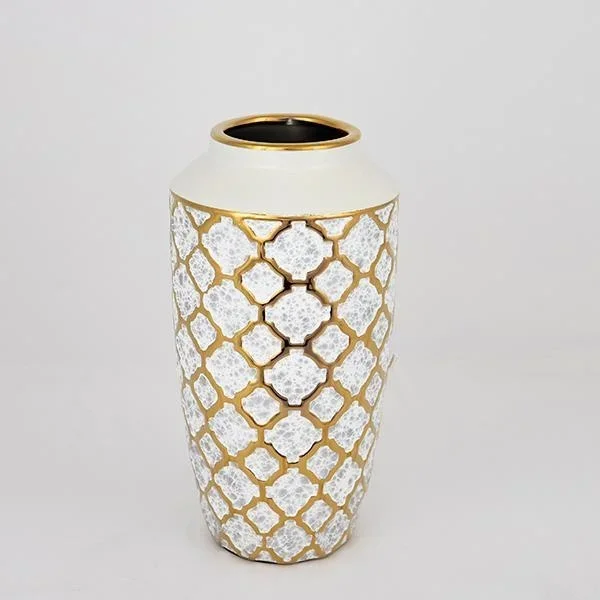 Jarrón de ceramica 25×13 cm dorado/blanco