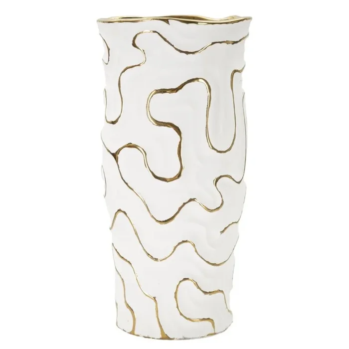 Jarrón Decorativo MF640, Cerámica, Blanco