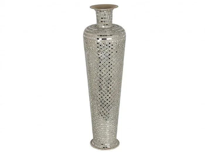 Jarron Suelo Metal/mosaico Plata