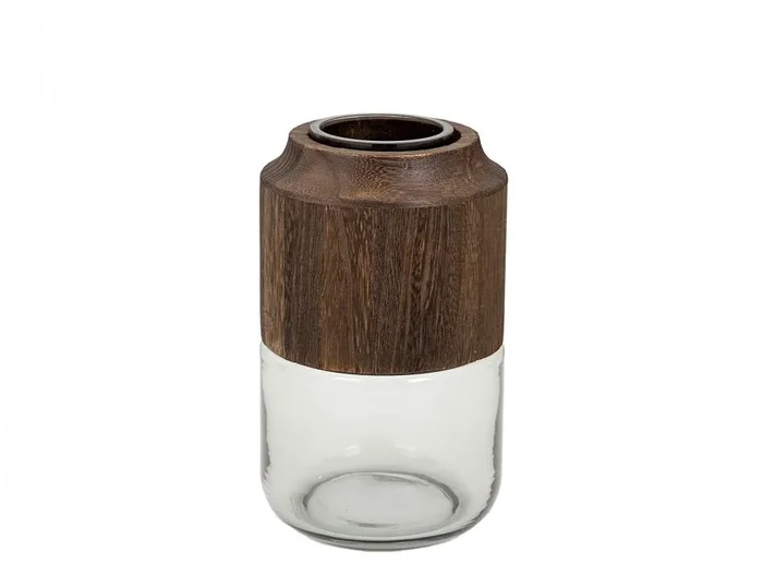 Jarron Vidrio Y Madera
