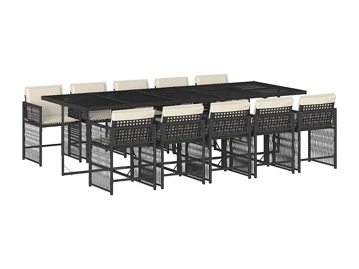 Jeffersontown Set de comedor jardín 11 pzas con cojines ratán sintético negro