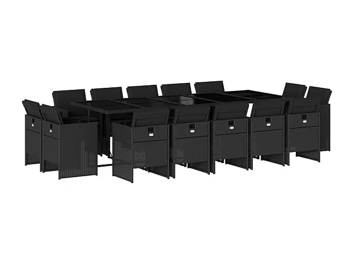 Jeroen Set comedor de jardín con cojines 15 pzas ratán sintético negro