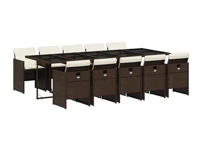 Jesse Set comedor de jardín 11 pzas y cojines ratán sintético marrón