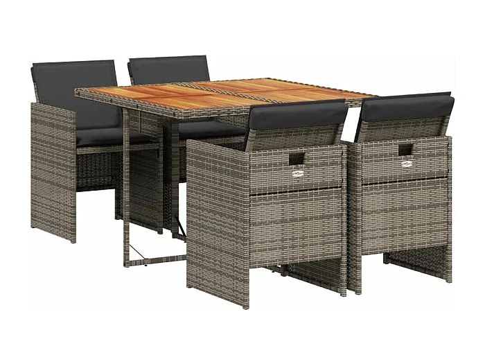 Jesse Set comedor de jardín 5 piezas con cojines ratán sintético gris