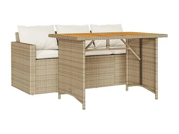 Jornar Set comedor de jardín 2 pzas con cojines ratán sintético beige