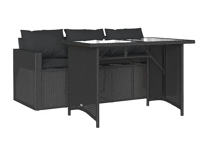 Jornar Set comedor de jardín 2 pzas con cojines ratán sintético negro