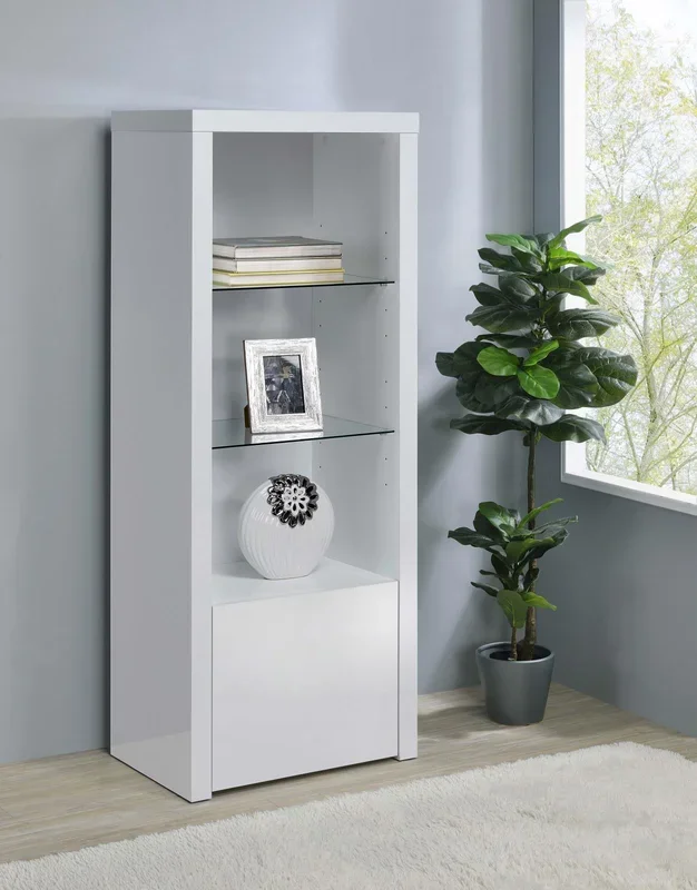 Jude White High Gloss 3-shelf Media Tower With Storage Cabinet