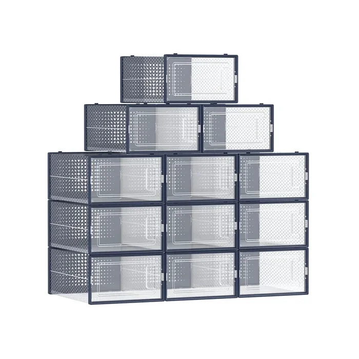 Juego de 12 Cajas de Zapatos Plástico Transparente y Azul Carbón-SONGMICS