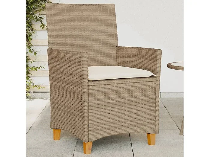 Juego de 2 cojines para sillas de jardín de mimbre de resina beige y madera.