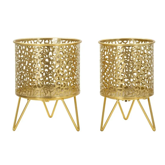 Juego de 2 Macetas MF415, Metal, Oro
