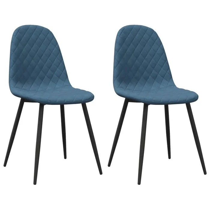 Juego de 2 sillas de comedor con pespunte de rombos en tela terciopelo azul y metal DEC025484