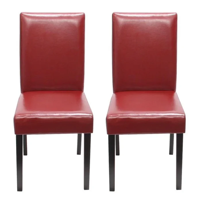 Juego de 2 sillas de comedor de piel sintética roja con patas oscuras CDS04044