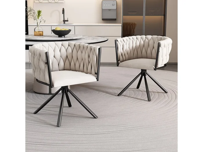 Juego de 2 sillas de comedor giratorias – terciopelo beige – con reposabrazos acolchados y patas de metal