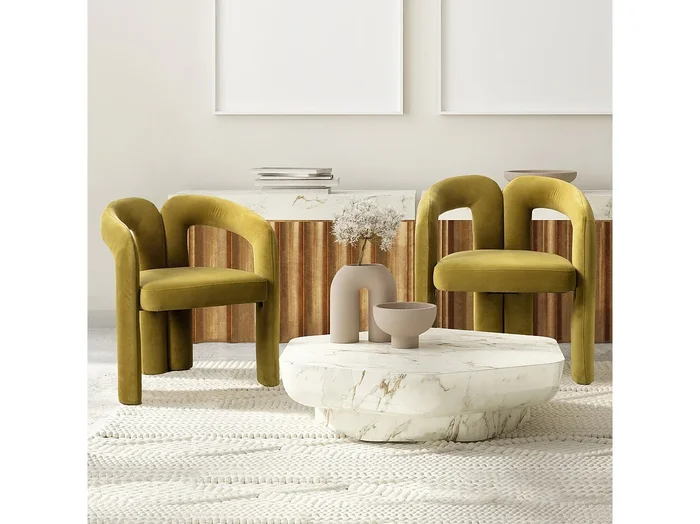 Juego de 2 sillas de comedor modernas de terciopelo con respaldo ergonómico y cómodas patas de madera gris.