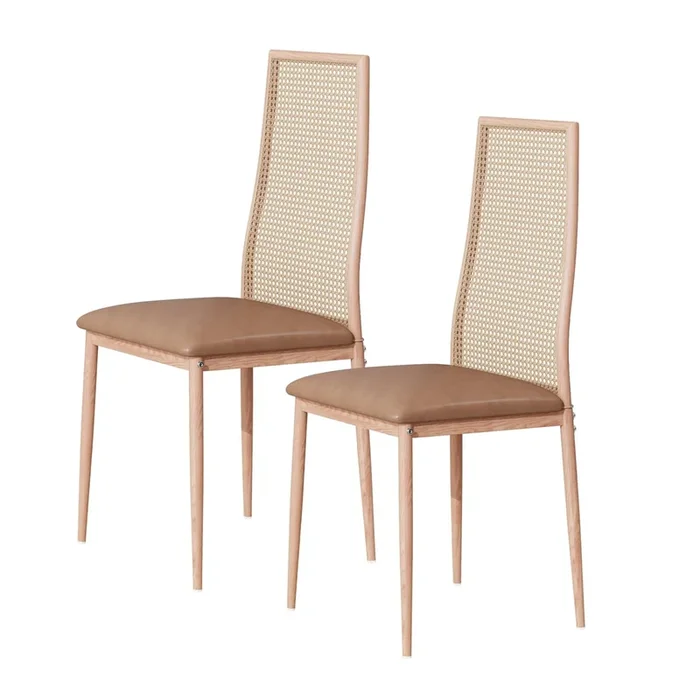 Juego de 2 sillas de comedor, sillas de cocina con respaldo de ratán, sillas de salón con estructura de metal (18 x 18 x 31 cm)