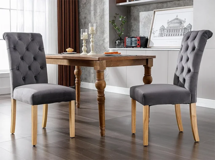 Juego de 2 sillas de terciopelo con patas de roble – Gris